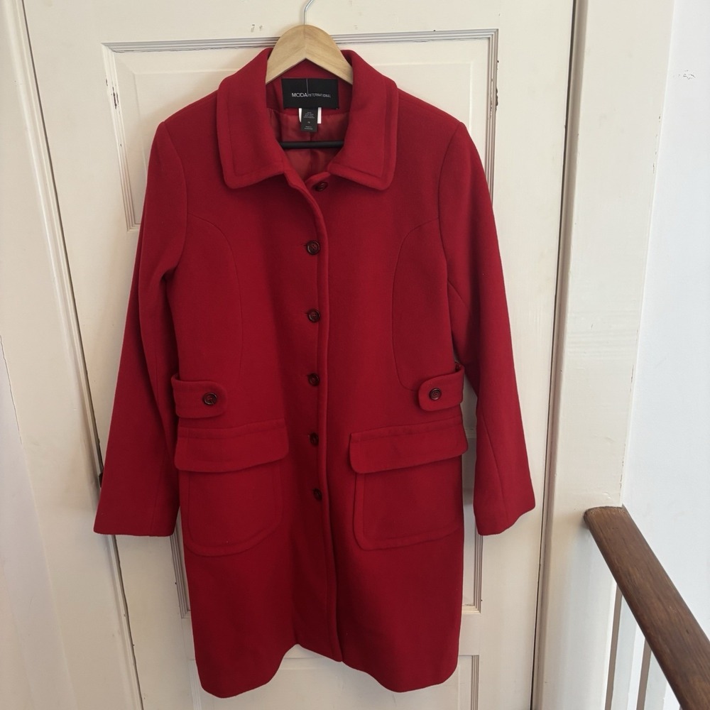 Moda International Vintage Women's 100% Wool Red Coat Flap Pockets‎ Size 12
